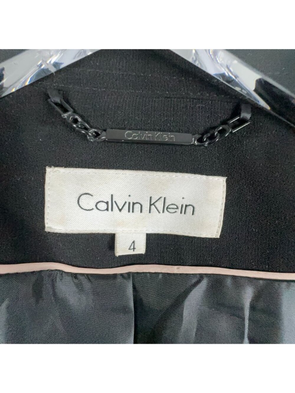 Calvin Klein Blazer Jacket Womens Size 4 Black Belted Button-Front Office Wear - Picture 5 of 12